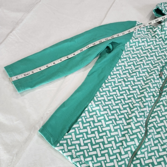 Susan Gravel Size Medium Green and White Women's Full Zip Jacket Sweater - Picture 6 of 9